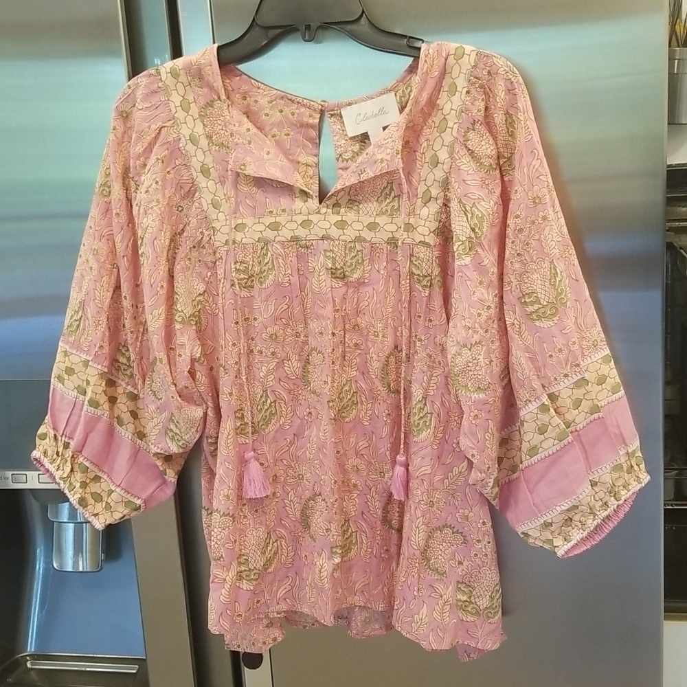 💕CLEOBELLA💕 Amy Puff sleeve Blouse ~ Pink Wildflower Print Large L NWT
